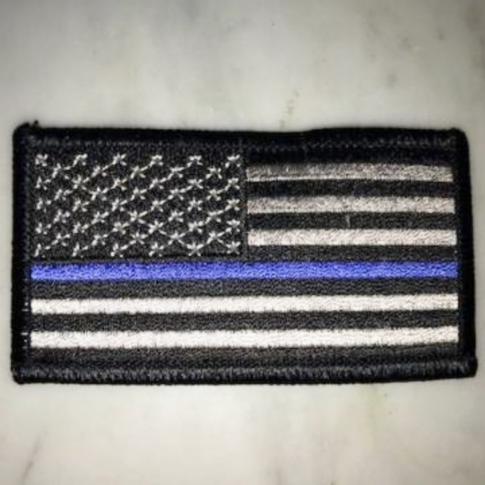 Thin Blue Line Muted Flag Embroidered Patch to show your support sew on only